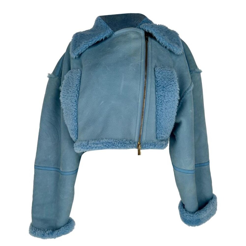 Jacquemus La Veste Paioù Cropped Jacket in Blue Lamb Leather - Picture 1 of 12